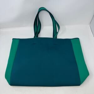 Summersalt Two-Tone Neoprene Tote Bag Large Navy Teal Striped Handle Carryall